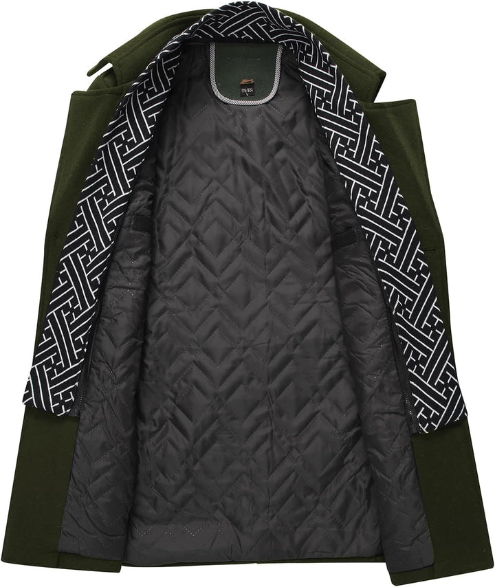 Mens Wool Blend Peacoat Quilted Lining Hidden Bib