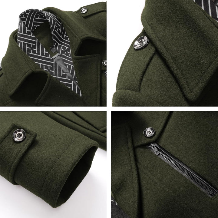 Mens Wool Blend Peacoat Quilted Lining Hidden Bib