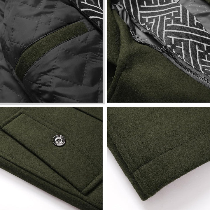 Mens Wool Blend Peacoat Quilted Lining Hidden Bib