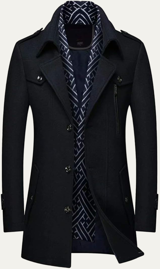Mens Wool Blend Peacoat Quilted Lining Hidden Bib