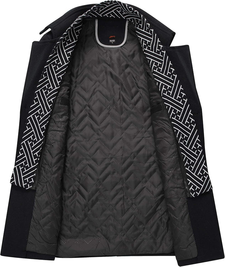 Mens Wool Blend Peacoat Quilted Lining Hidden Bib