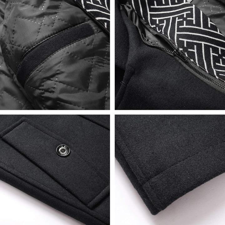 Mens Wool Blend Peacoat Quilted Lining Hidden Bib