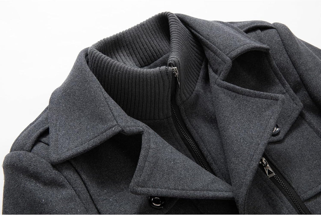 Mens Wool Blend Peacoat Quilted Lining Hidden Bib