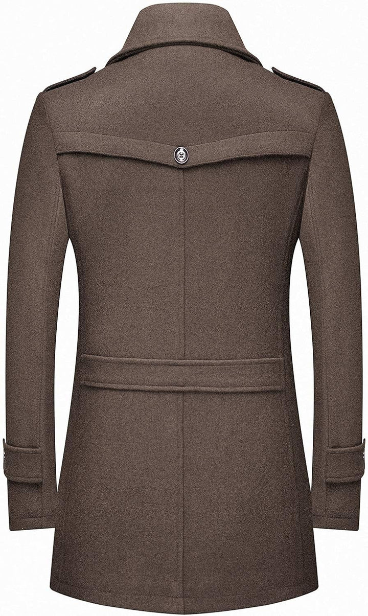 Mens Wool Blend Peacoat Quilted Lining Hidden Bib