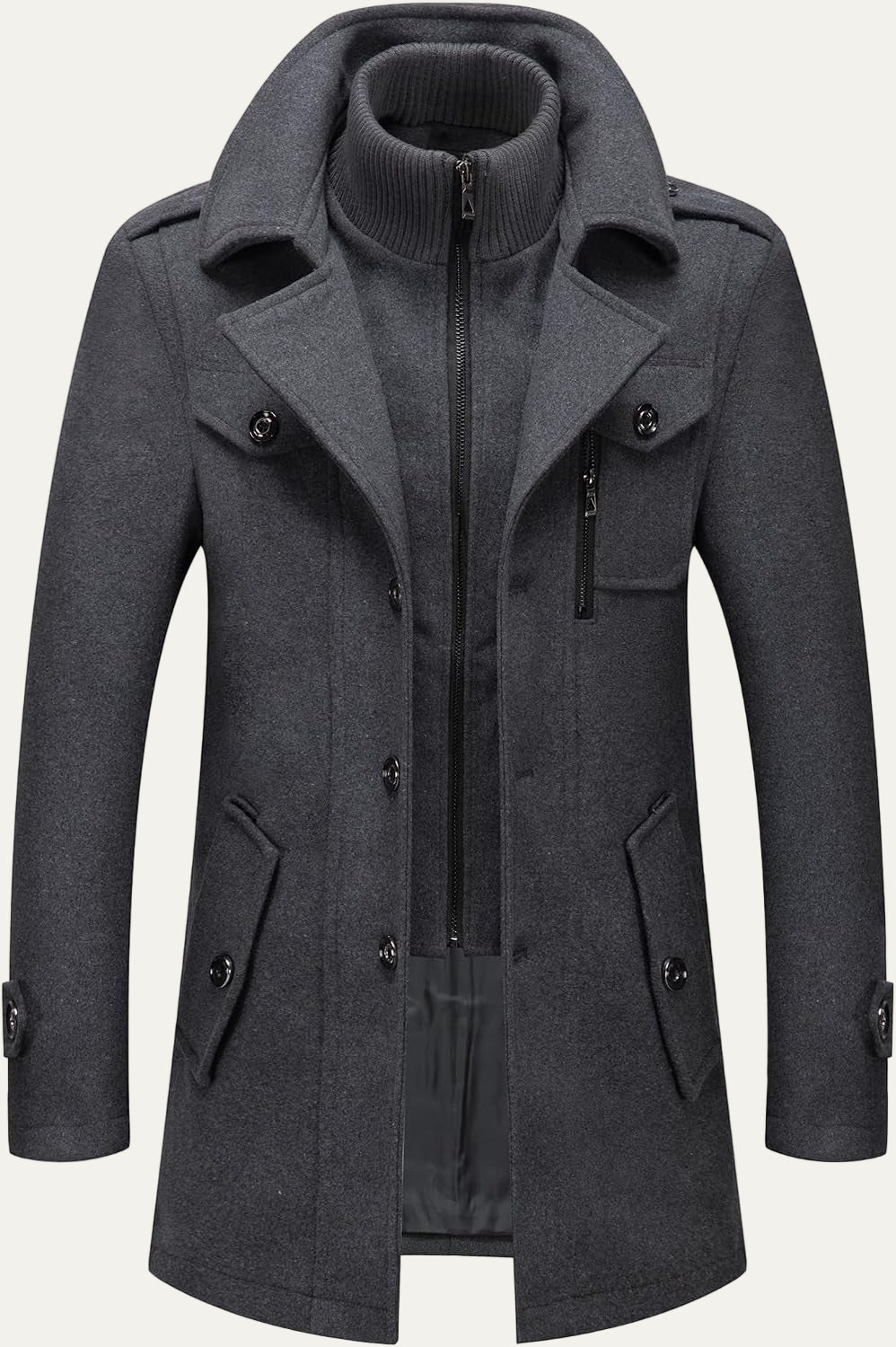Mens Wool Blend Peacoat Quilted Lining Hidden Bib - BritishMode