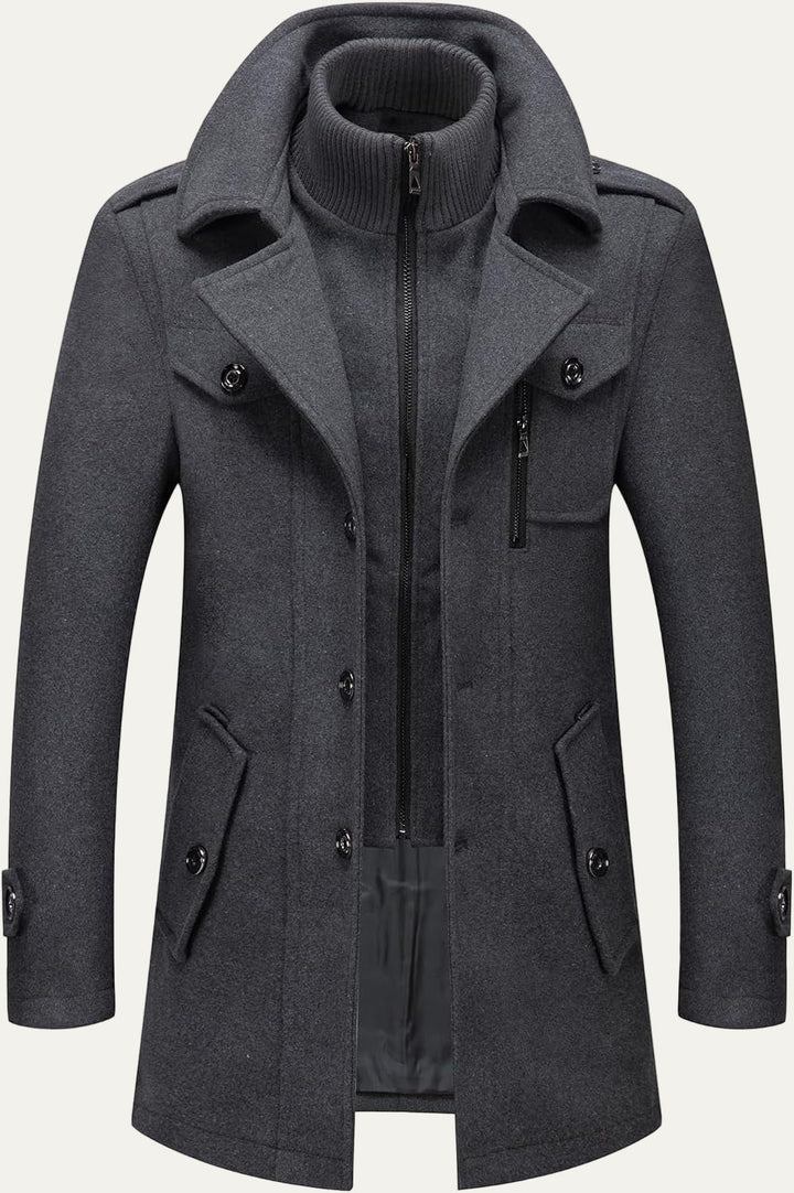 Mens Wool Blend Peacoat Quilted Lining Hidden Bib - BritishMode