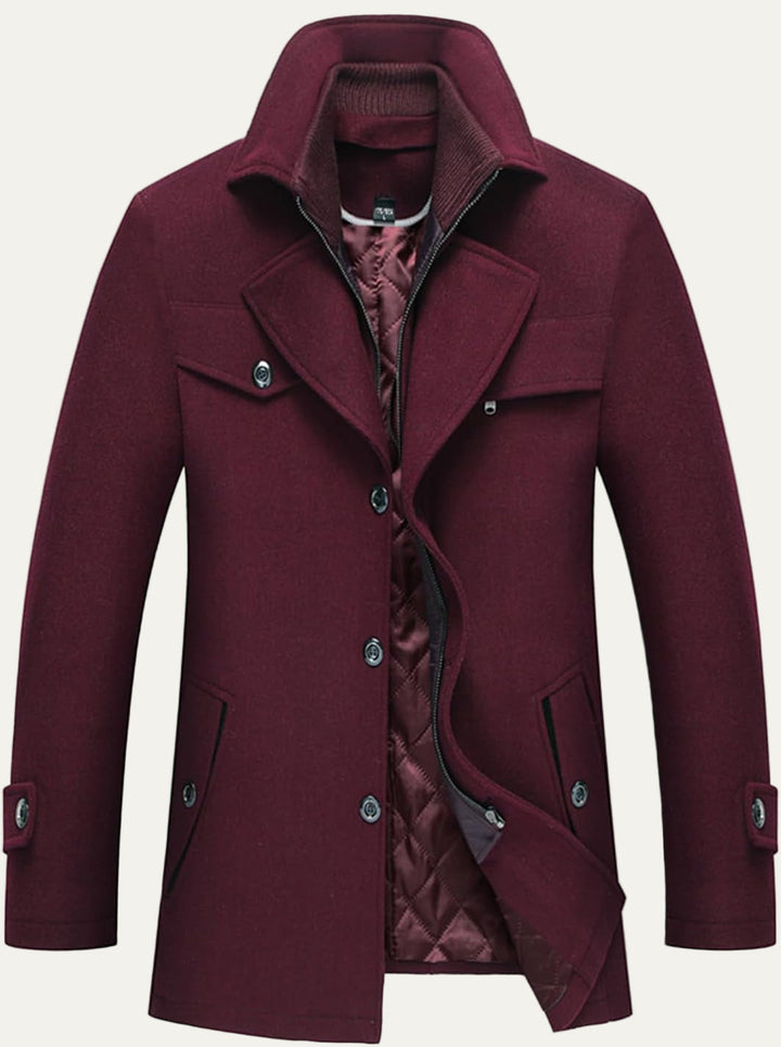 Mens Wool Blend Peacoat Quilted Lining Hidden Bib