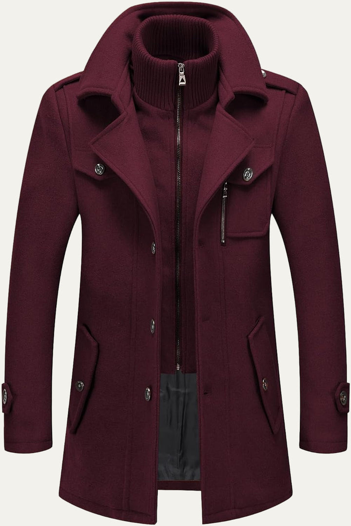 Mens Wool Blend Peacoat Quilted Lining Hidden Bib