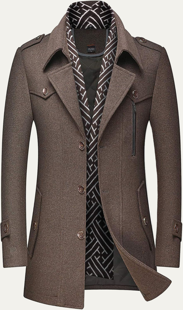 Mens Wool Blend Peacoat Quilted Lining Hidden Bib