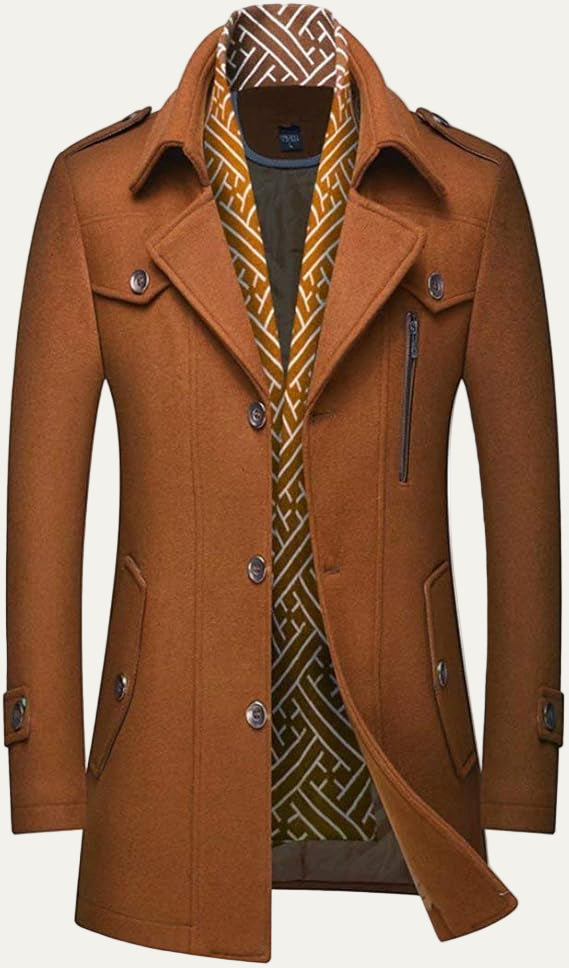 Mens Wool Blend Peacoat Quilted Lining Hidden Bib