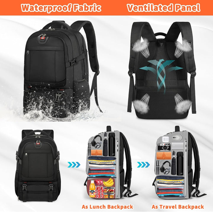 Unisex Travel Backpack with USB Charging Port Extra Large Capacity