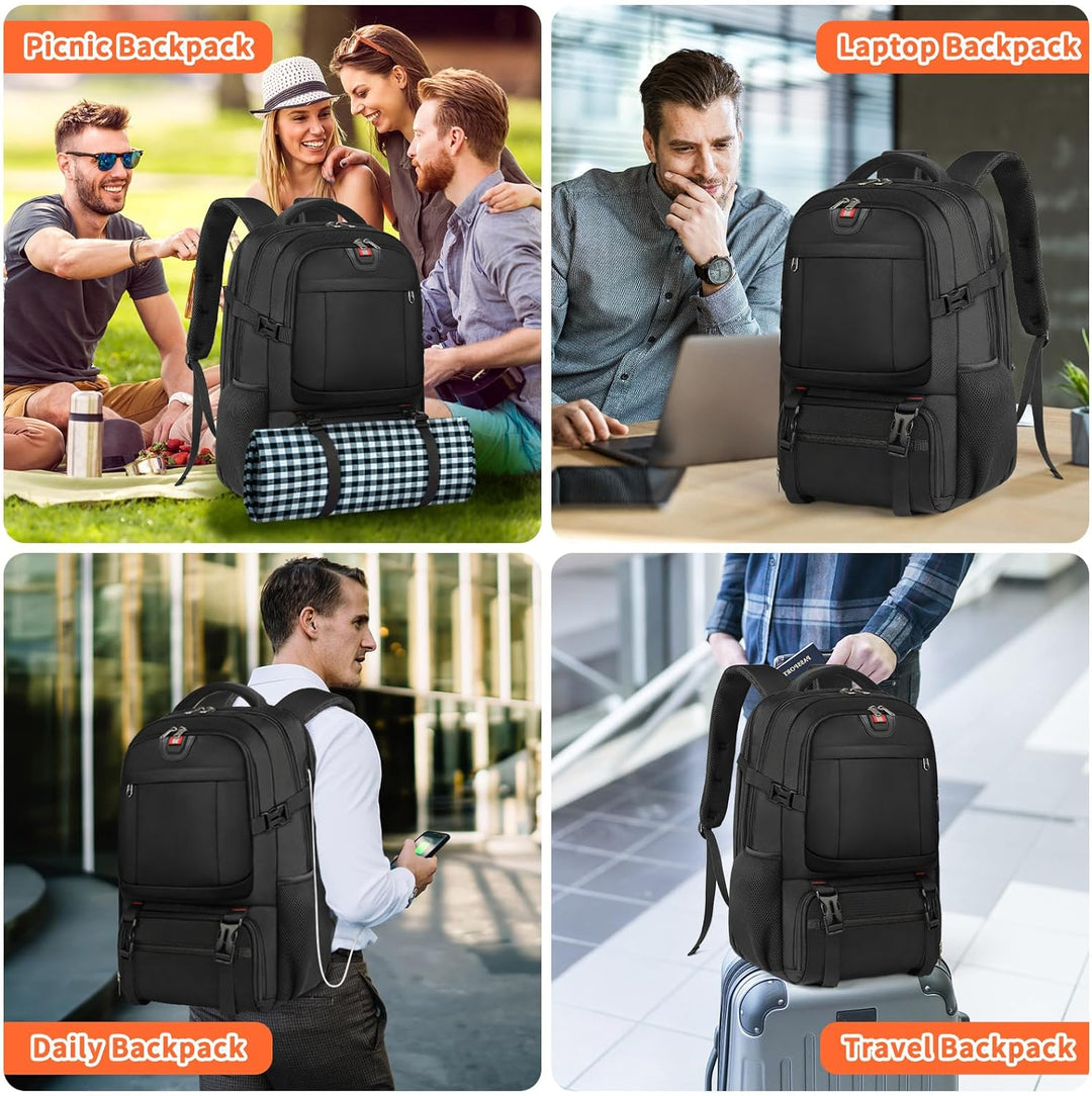 Unisex Travel Backpack with USB Charging Port Extra Large Capacity