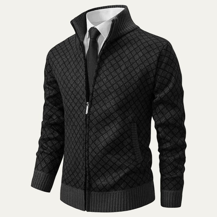 Mens Cardigan Diamond Knit Full Zip
