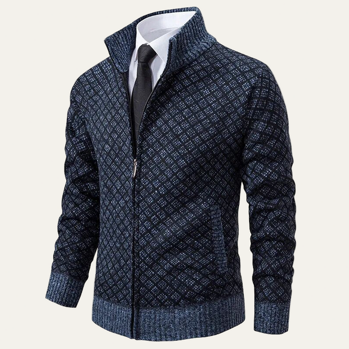 Mens Cardigan Diamond Knit Full Zip