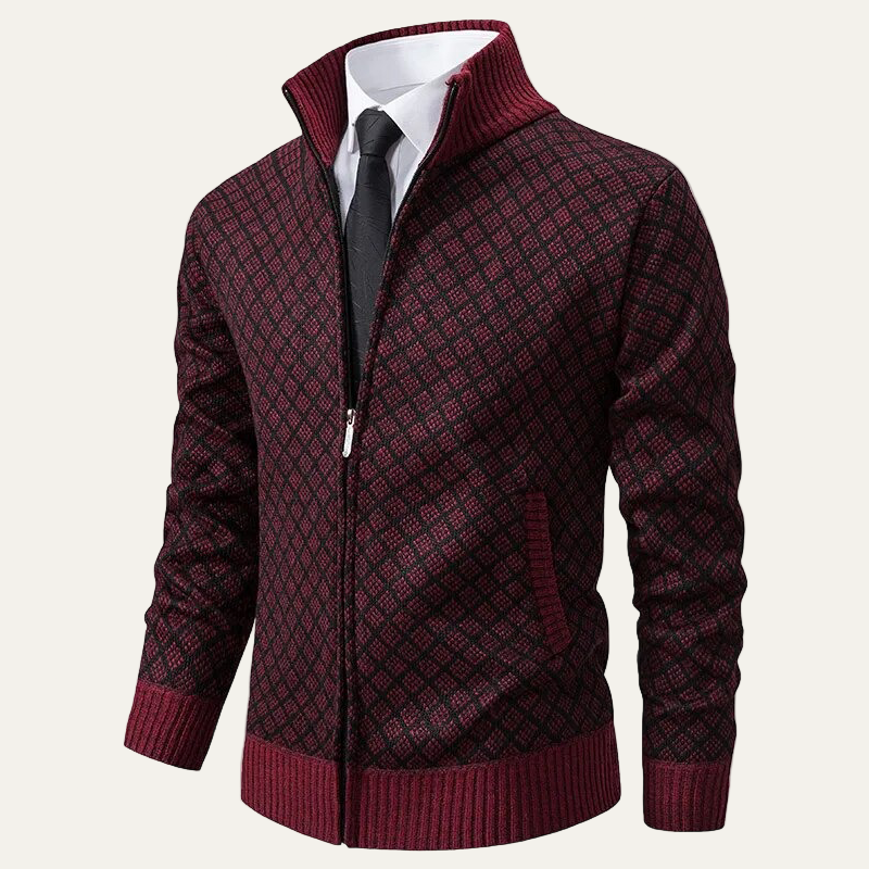 Mens Cardigan Diamond Knit Full Zip