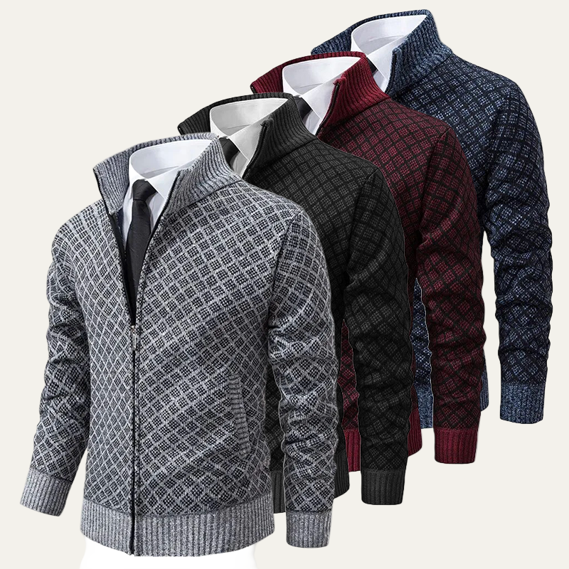 Mens Cardigan Diamond Knit Full Zip
