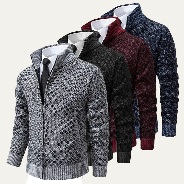 Mens Cardigan Diamond Knit Full Zip