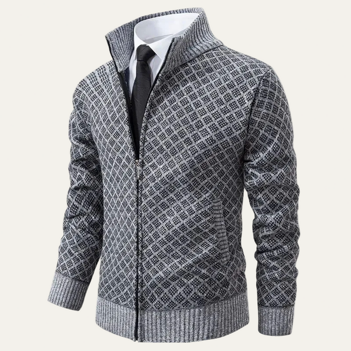 Mens Cardigan Diamond Knit Full Zip - BritishMode