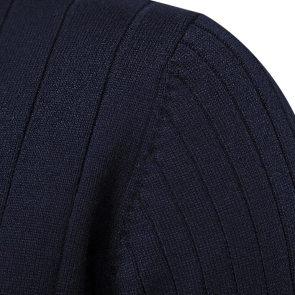 Mens Ribbed Zip Sweater with Stand Collar