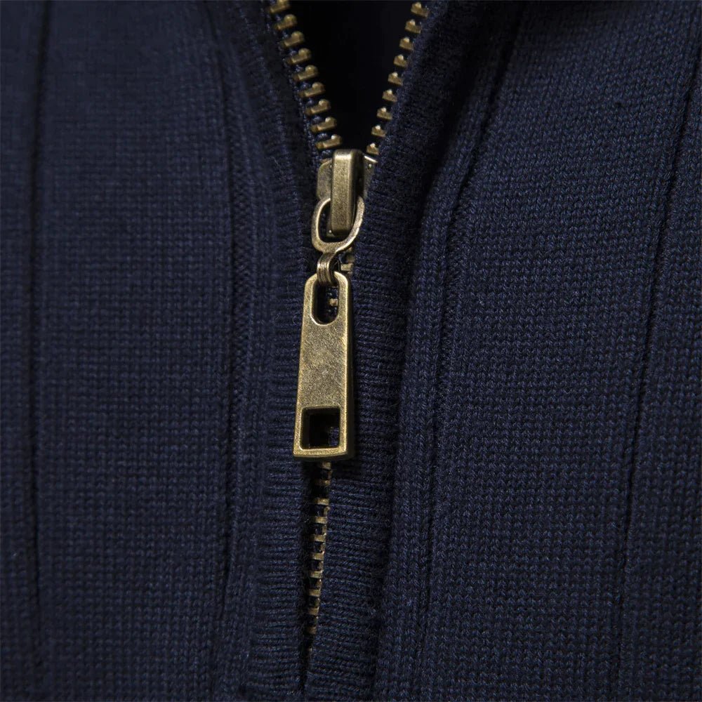 Mens Ribbed Zip Sweater with Stand Collar