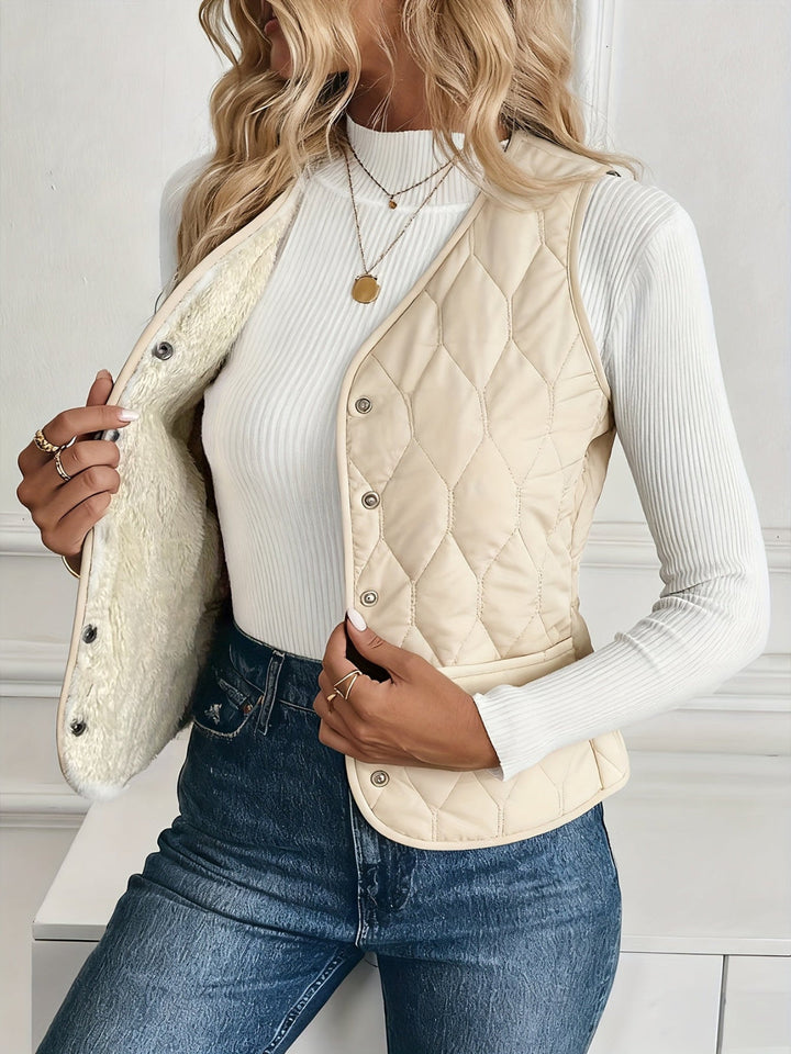Womens Reversible Quilted Vest Sherpa Lined Lightweight Fit - BritishMode