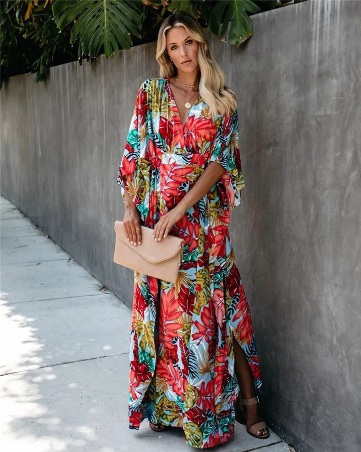 Womens Wrap Maxi Dress Boho Style Lightweight