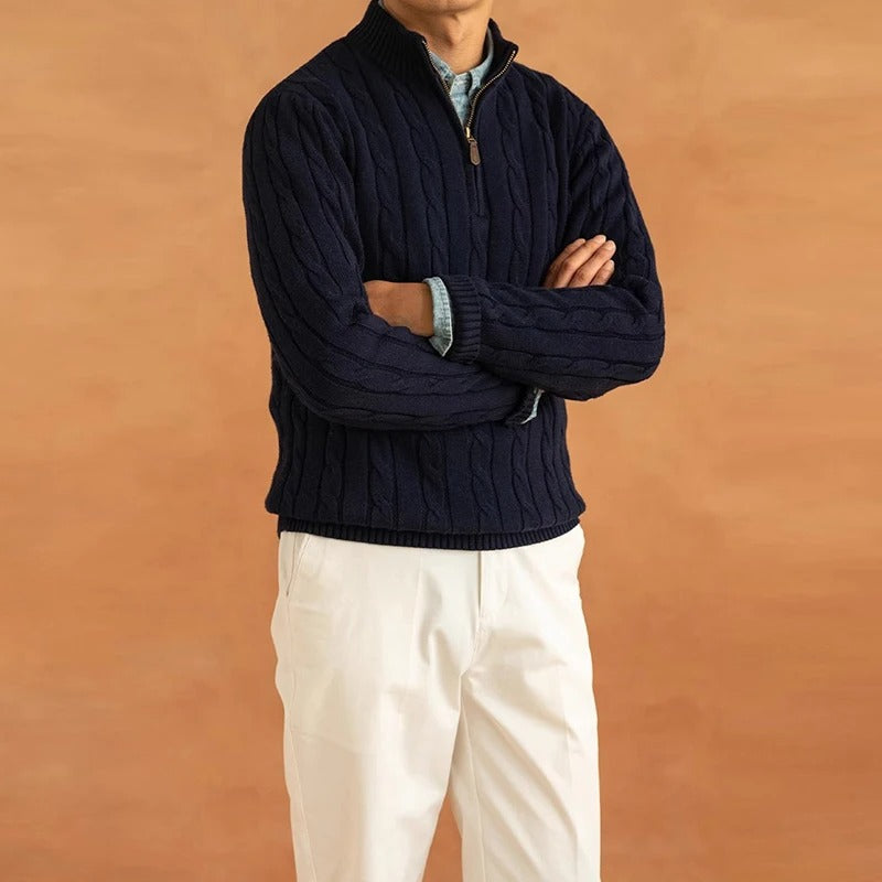 Mens Cable Knit Sweater Crew Neck Cozy Fit - BritishMode