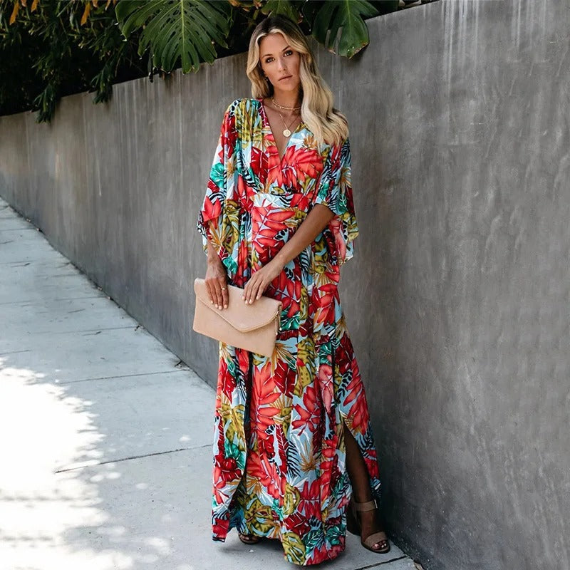 Womens Wrap Maxi Dress Boho Style Lightweight