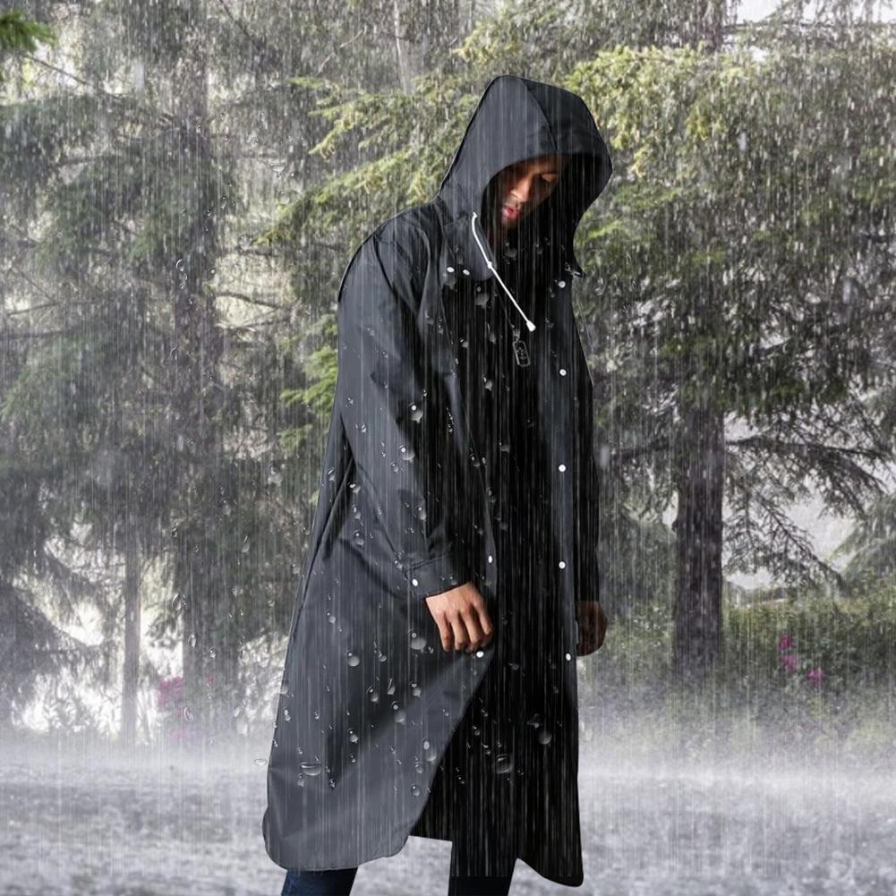 Mens Long Raincoat Waterproof Hooded