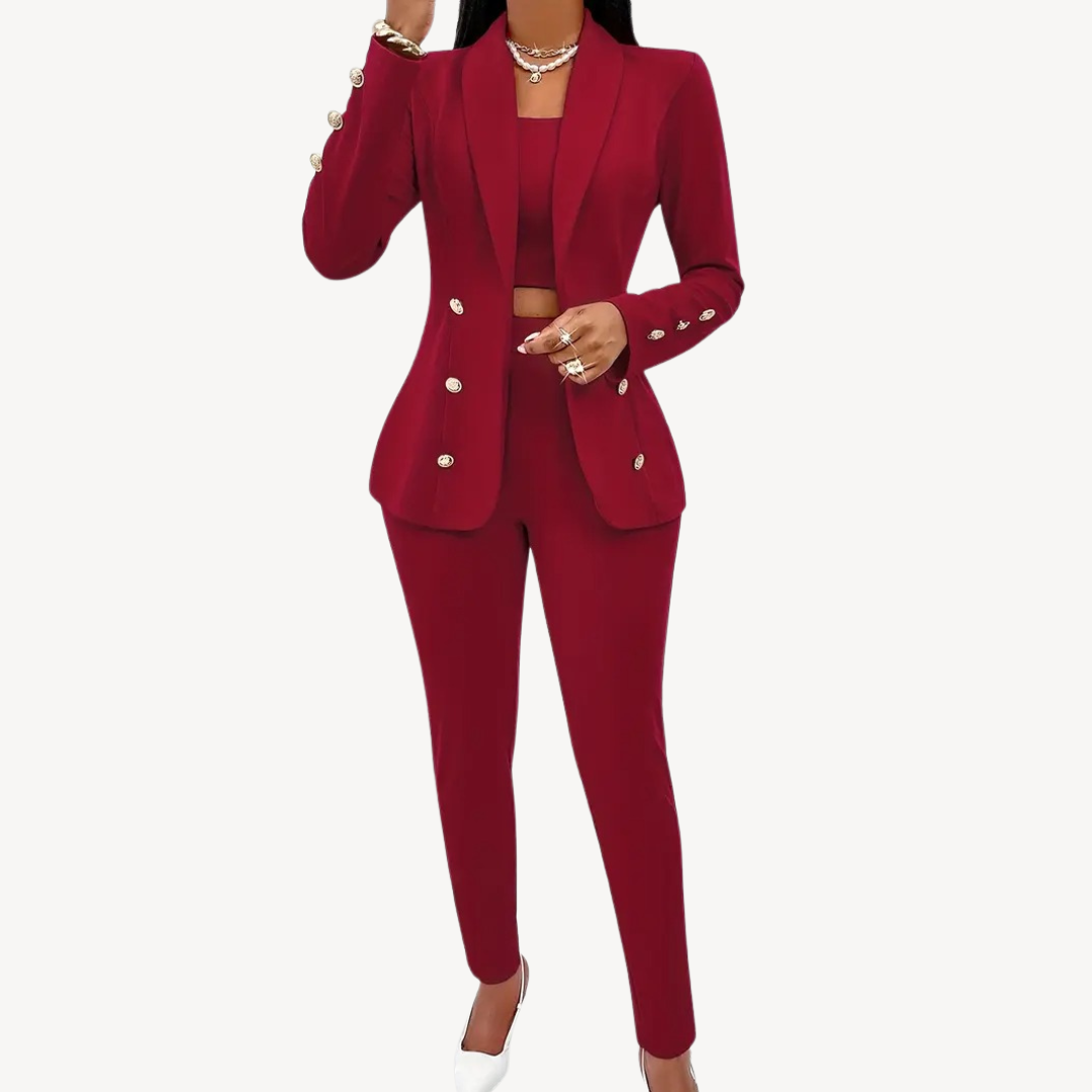 Womens Tailored Blazer and Pant Set Structured Fit