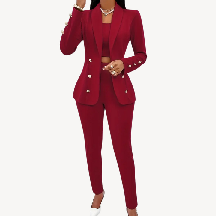 Womens Tailored Blazer and Pant Set Structured Fit