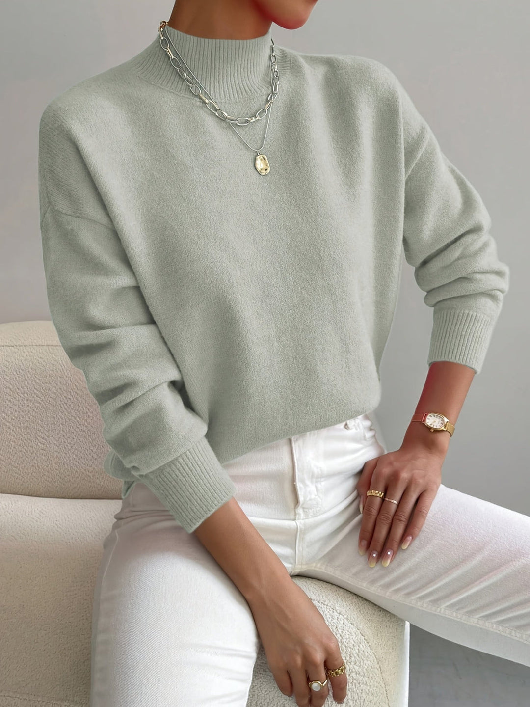 Womens Fleece Sweatshirt with Mock Neck Long Sleeve - BritishMode