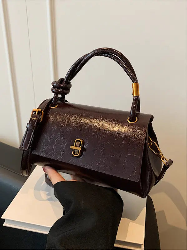Womens Small Satchel Crossbody Bag Twist Handle Flip Lock