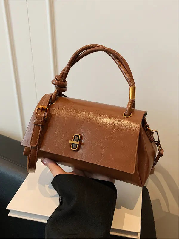 Womens Small Satchel Crossbody Bag Twist Handle Flip Lock
