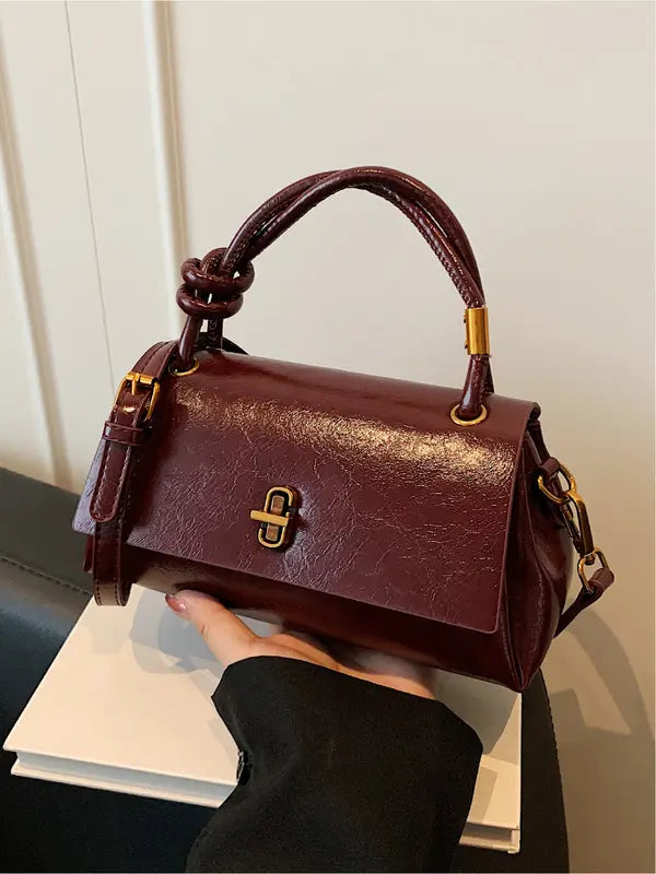 Womens Small Satchel Crossbody Bag Twist Handle Flip Lock