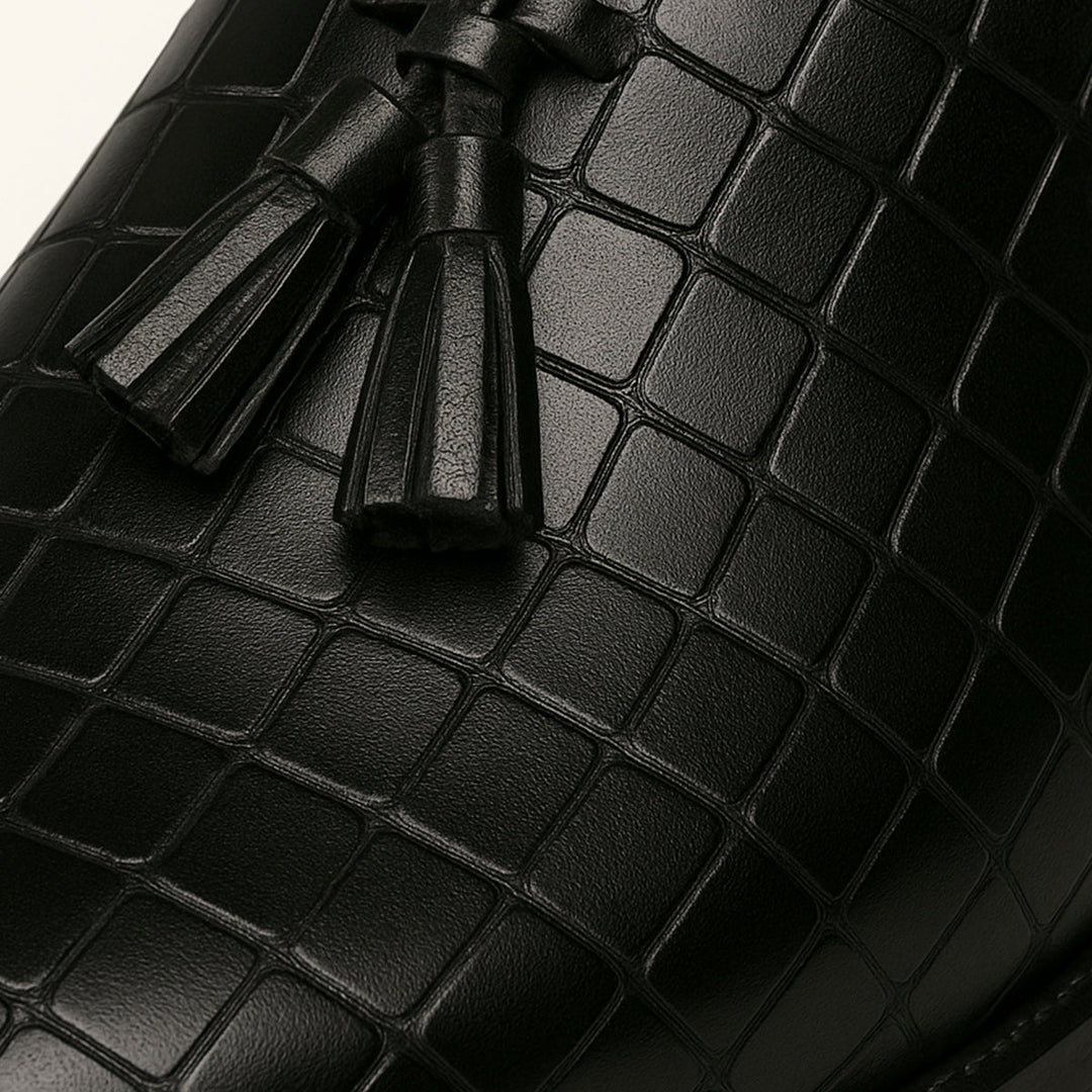 Mens Slip-On Mule Shoes Embossed Tassel Design