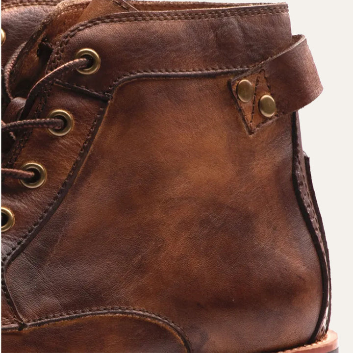Mens Leather Ankle Boots Lace-Up Vintage Style