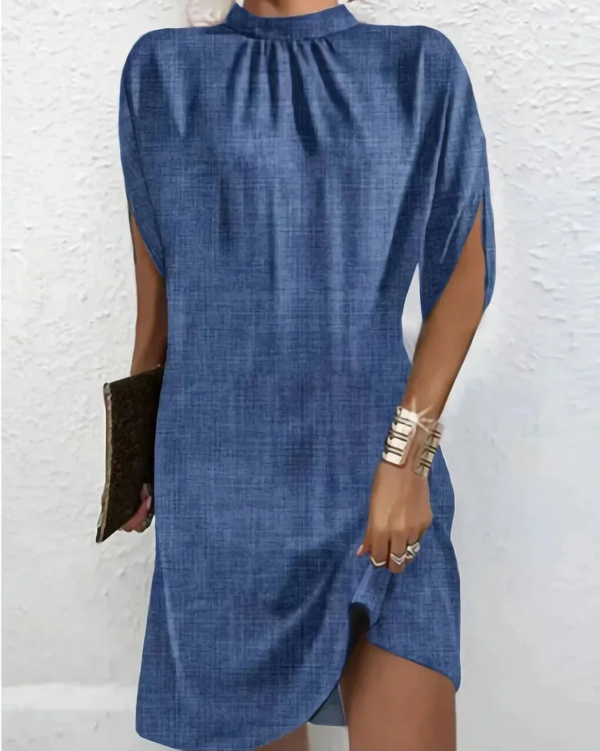 Womens Casual Mini Dress with Split Sleeve Design - BritishMode