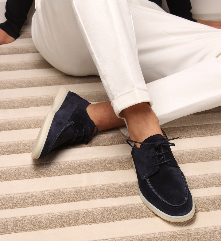 Mens Loafers Suede Upper Cushioned Insole Lace-Up Boat Shoes - BritishMode