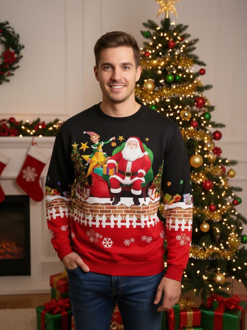 Mens Sweatshirt with 3D Santa Print Crewneck - BritishMode