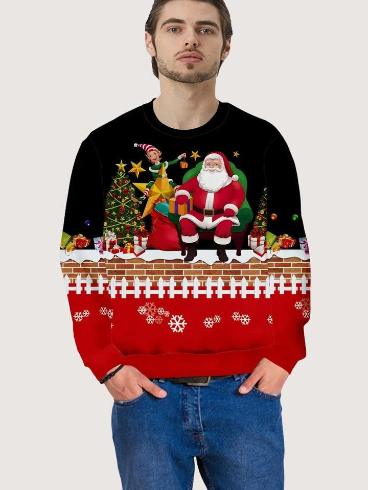 Mens Sweatshirt with 3D Santa Print Crewneck