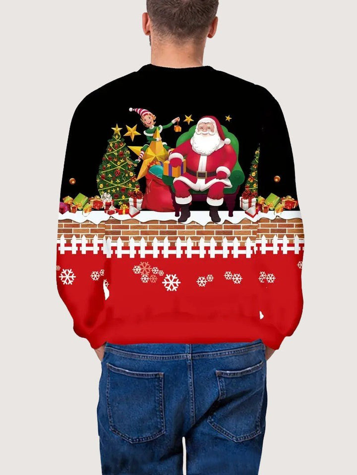 Mens Sweatshirt with 3D Santa Print Crewneck