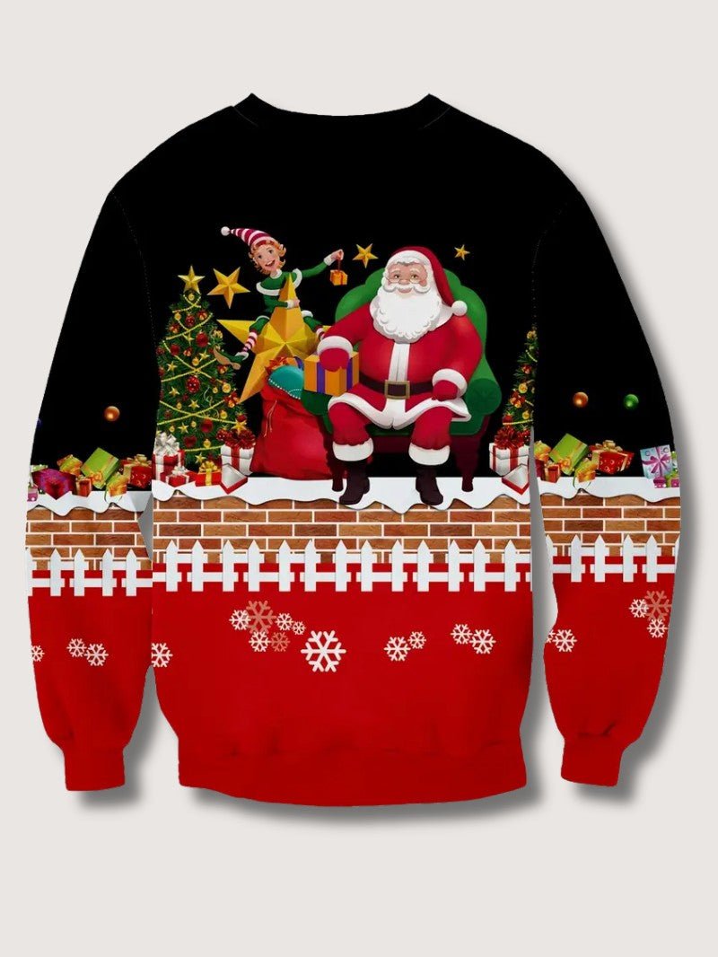 Mens Sweatshirt with 3D Santa Print Crewneck
