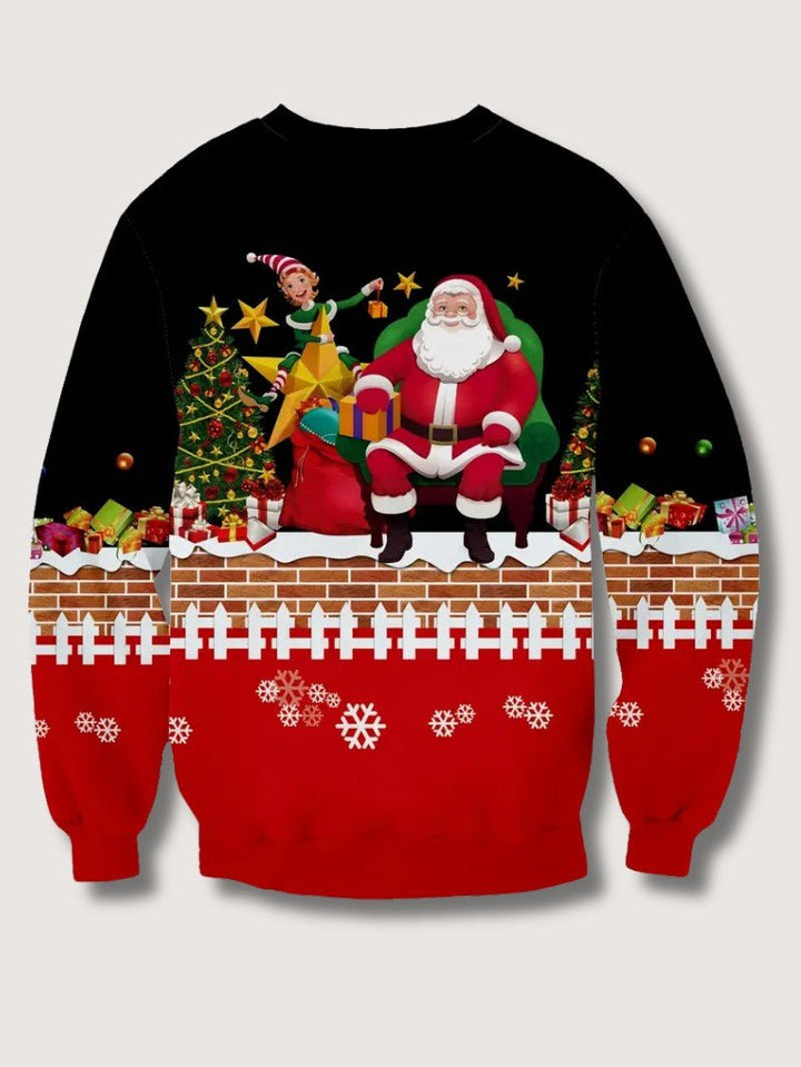 Mens Sweatshirt with 3D Santa Print Crewneck