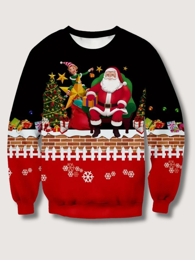 Mens Sweatshirt with 3D Santa Print Crewneck