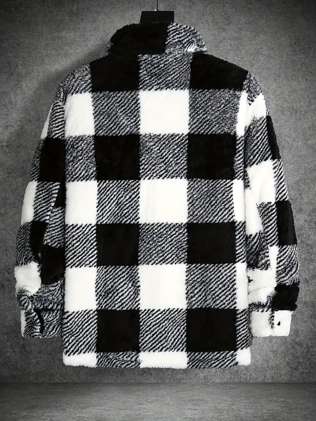 Mens Fleece Jacket Checked Pattern Regular Fit