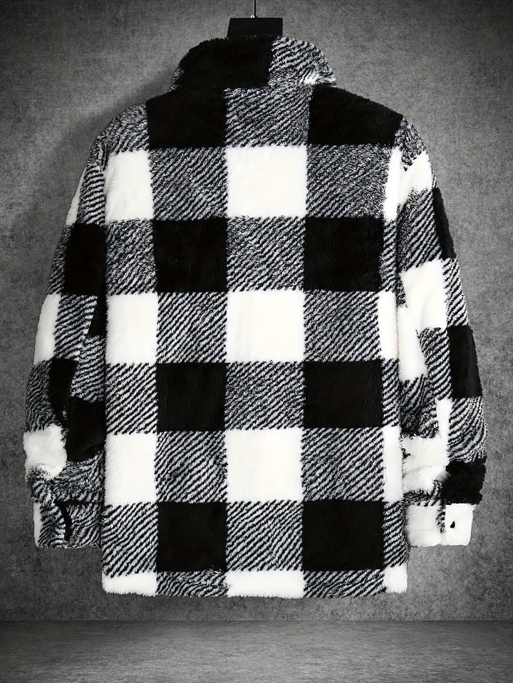 Mens Fleece Jacket Checked Pattern Regular Fit
