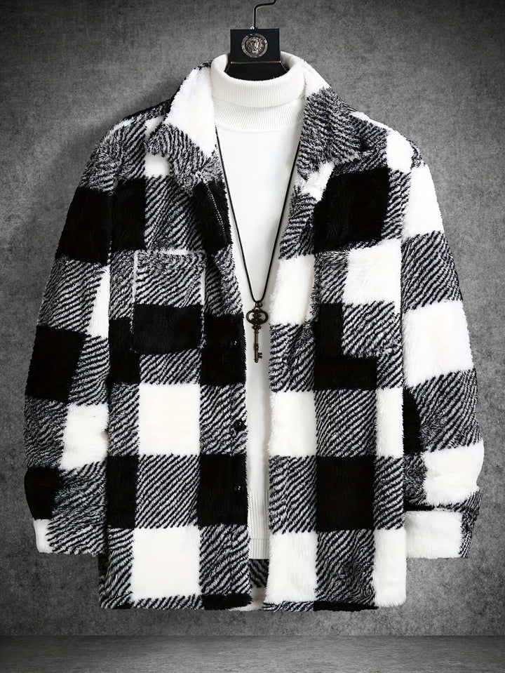 Mens Fleece Jacket Checked Pattern Regular Fit