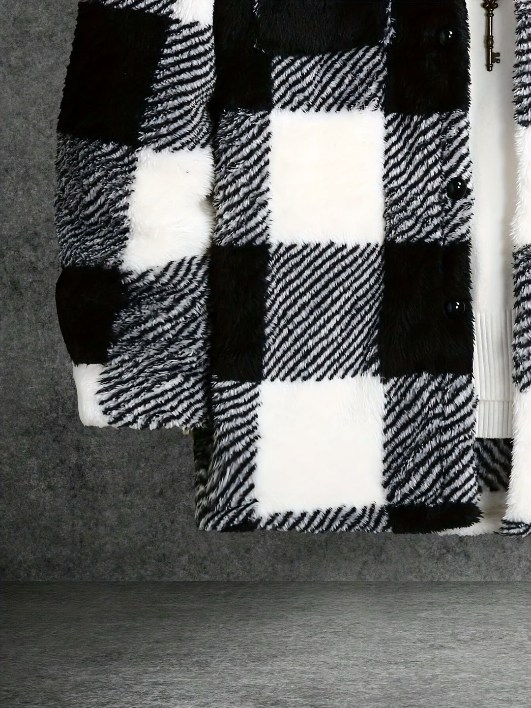 Mens Fleece Jacket Checked Pattern Regular Fit