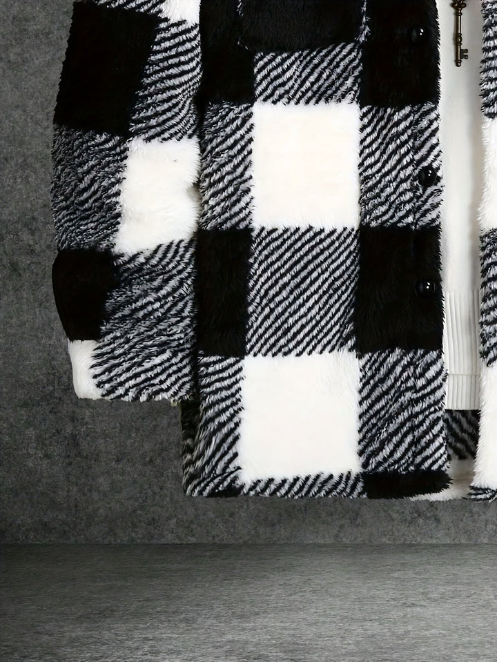 Mens Fleece Jacket Checked Pattern Regular Fit